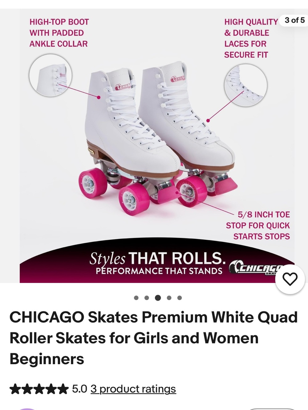 #2759**White Roller Skates with Hot Pink Wheels - Picture 7 of 17